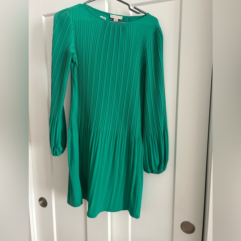 Green Pleated Long Sleeve Dress